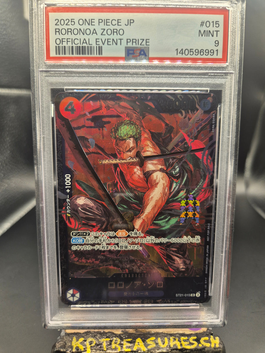2025 ONE PIECE JAPANESE PROMOS ST21-015 RORONOA ZORO OFFICIAL EVENT PRIZE PSA 9