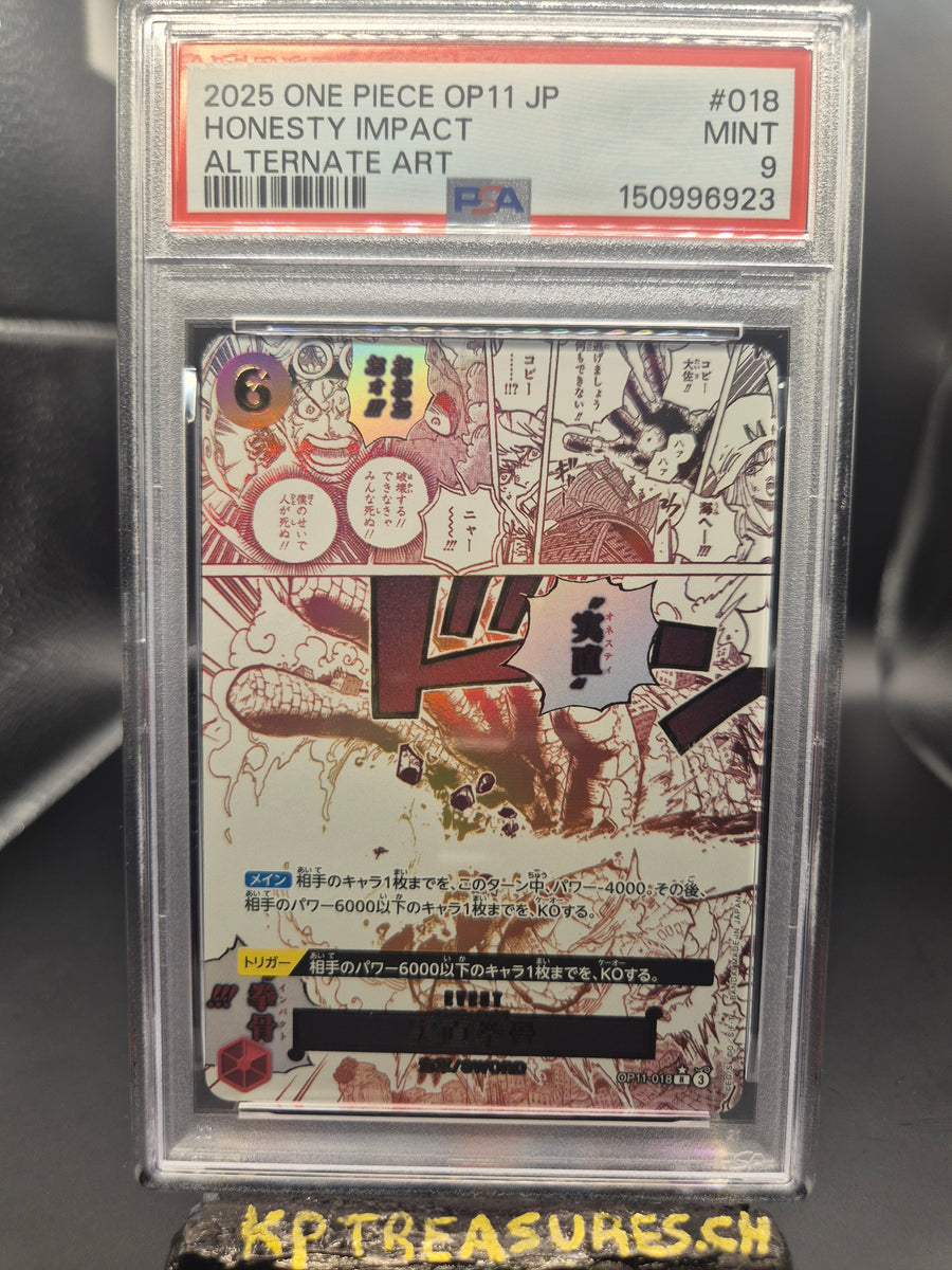 2025 ONE PIECE JAPANESE OP11-018 HONESTY IMPACT ALTERNATE ART PSA 9