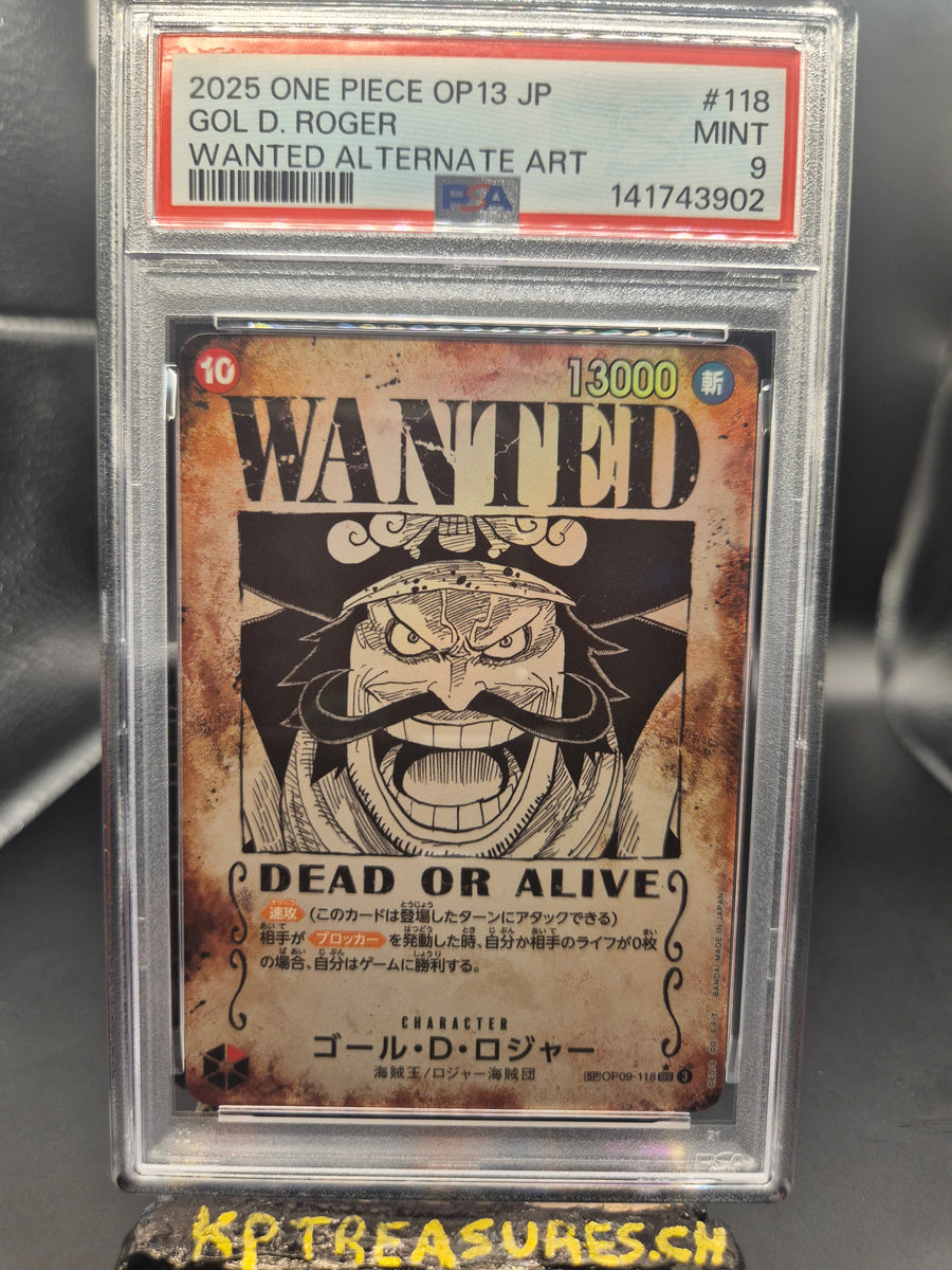 2025 ONE PIECE JAPANESE OP13 OP09-118 GOL D. ROGER WANTED ALTERNATE ART PSA 9