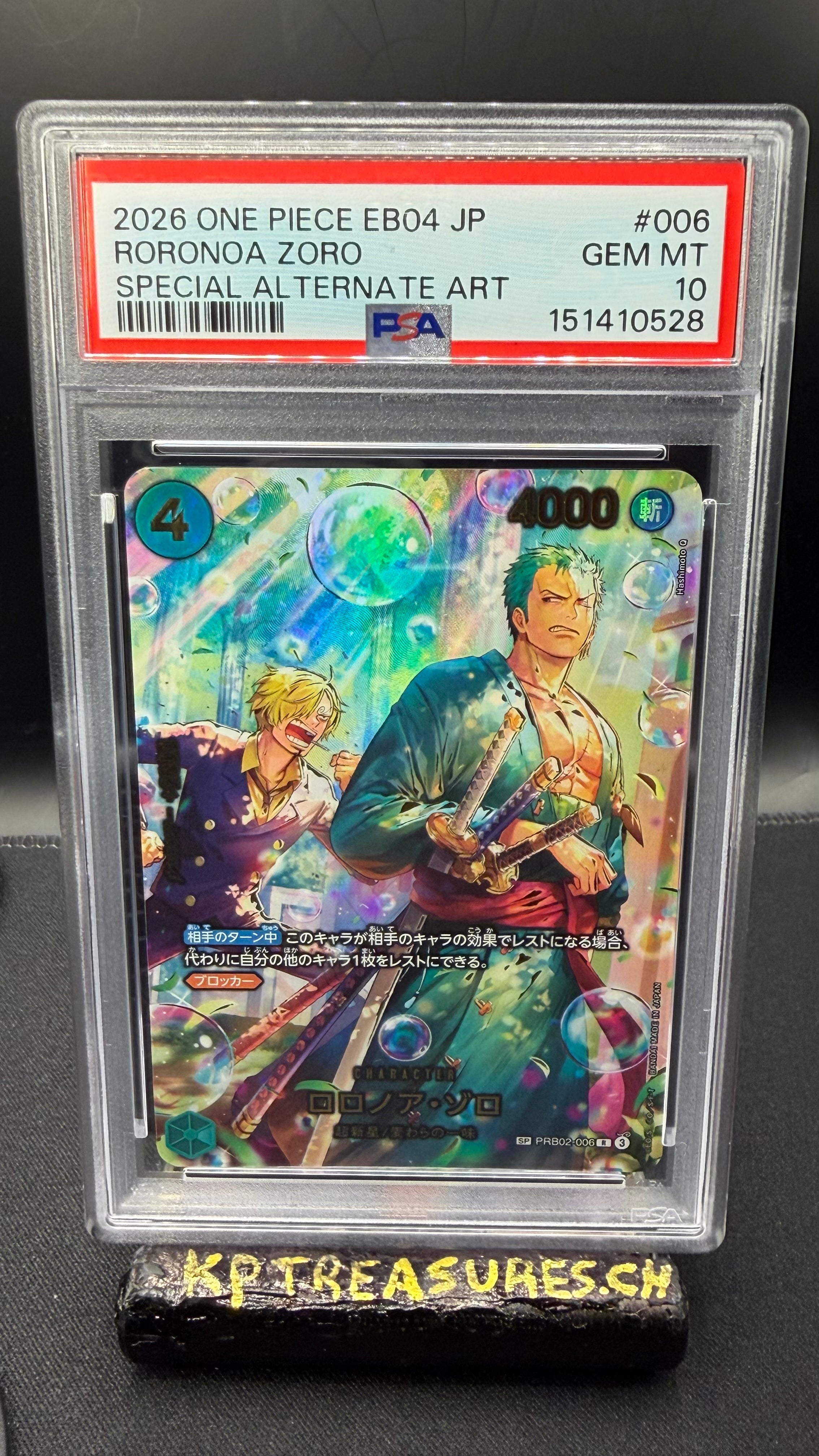 2026 ONE PIECE JAPANISCH EB04 PRB02-006 RORONOA ZORO BESONDERES ALTERNATIVES ARTWORK PSA 10