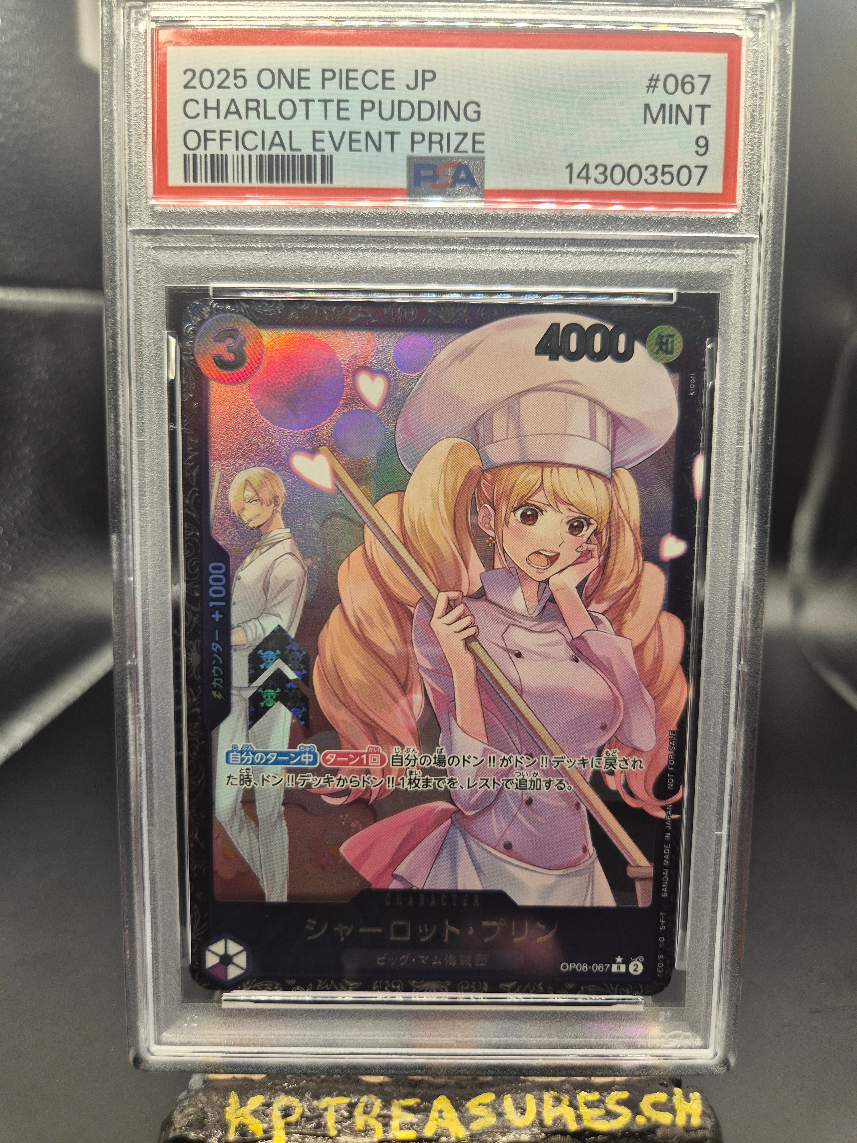 2025 ONE PIECE JAPONAISE OP08-067 CHARLOTTE PUDDING PRIX OFFICIEL ÉVÉNEMENT PSA 9